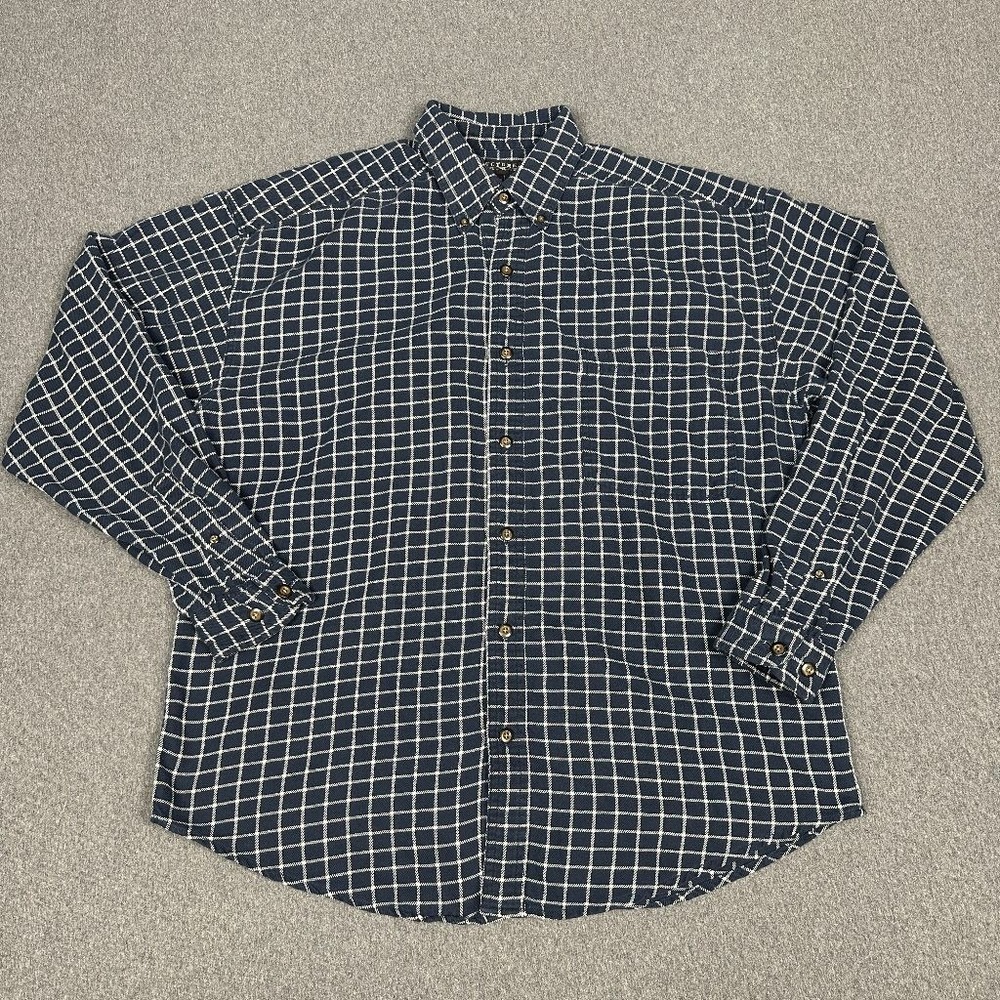 Structure Mens M Windowpane Check Flannel Button Down Shirt Navy White Cotton
